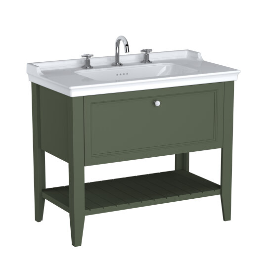 VitrA Valarte Neo Tek Çekmeceli Etajerli Lavabo Dolabı, 100 cm, Retro Yeşil (Lavabo Dahil),65819 - 2
