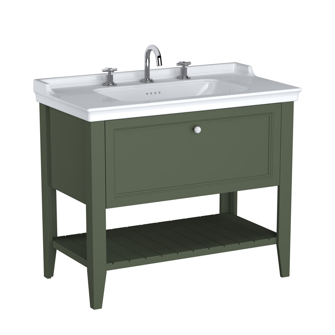 VitrA Valarte Neo Tek Çekmeceli Etajerli Lavabo Dolabı, 100 cm, Retro Yeşil (Lavabo Dahil),65819 - 2