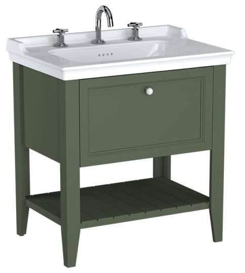 VitrA Valarte Neo Tek Çekmeceli Etajerli Lavabo Dolabı, 80 cm, Retro Yeşil (Lavabo Dahil), 65818