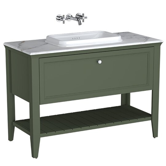 VitrA Valarte Neo Tek Çekmeceli Tezgah Üstü Lavabo Dolabı, 120 cm, Retro Yeşil (Mermer Tezgah ve Lavabo dahil),65822 - 5