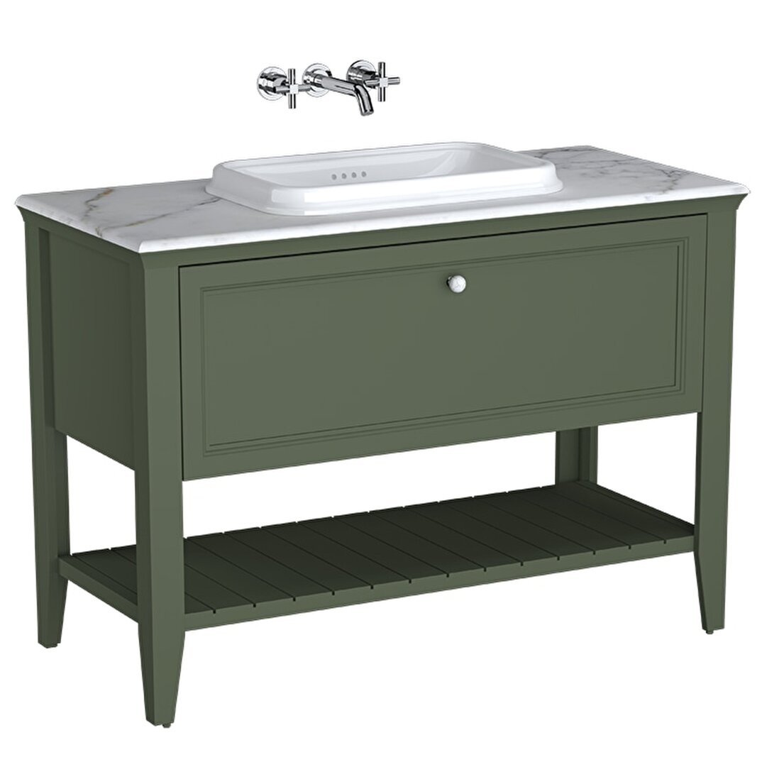 VitrA Valarte Neo Tek Çekmeceli Tezgah Üstü Lavabo Dolabı, 120 cm, Retro Yeşil (Mermer Tezgah ve Lavabo dahil),65822 - 5