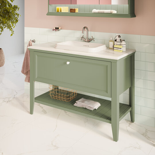 VitrA Valarte Neo Tek Çekmeceli Tezgah Üstü Lavabo Dolabı, 120 cm, Retro Yeşil (Mermer Tezgah ve Lavabo dahil),65822 - 7