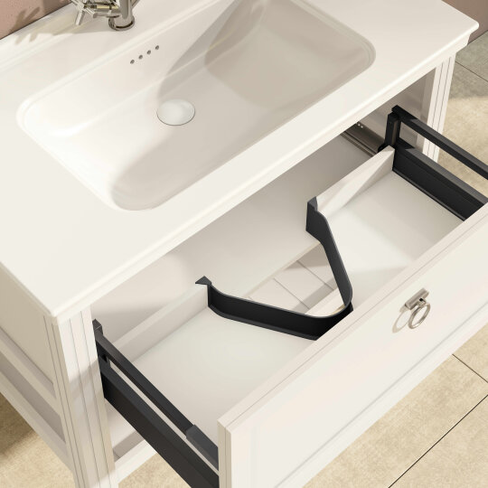 Vitra Valarte Tek Çekmeceli Etajerli Lavabo Dolabı, 100 cm, Mat Beyaz (Lavabo Dahil-Krom Kulplu) 62183 - 6