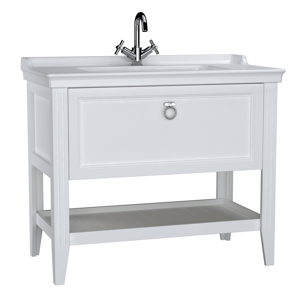 Vitra Valarte Tek Çekmeceli Etajerli Lavabo Dolabı, 100 cm, Mat Beyaz (Lavabo Dahil-Krom Kulplu) 62183 - 10