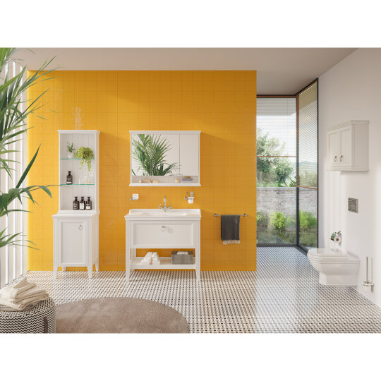 Vitra Valarte Tek Çekmeceli Etajerli Lavabo Dolabı, 100 cm, Mat Beyaz (Lavabo Dahil-Krom Kulplu) 62183 - 13