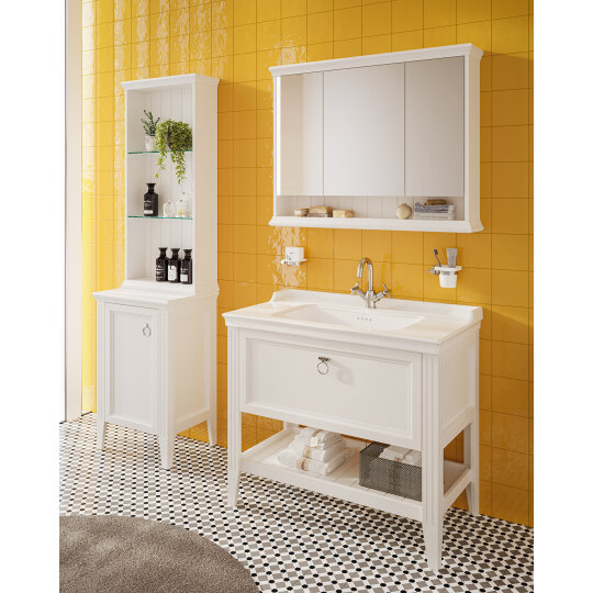 Vitra Valarte Tek Çekmeceli Etajerli Lavabo Dolabı, 100 cm, Mat Beyaz (Lavabo Dahil-Krom Kulplu) 62183 - 14