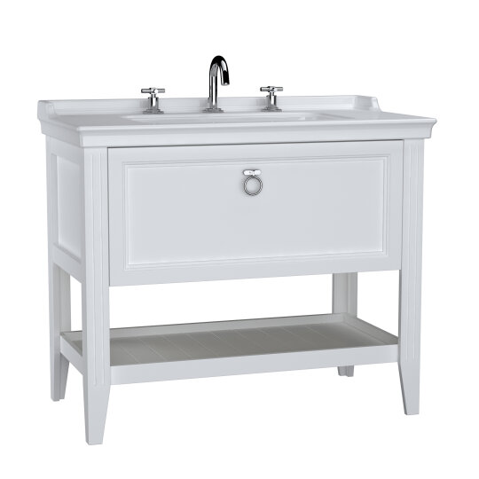 VitrA Valarte Tek Çekmeceli Etajerli Lavabo Dolabı, 100 cm, Mat Beyaz (Lavabo Dahil-Krom Kulplu),62192 - 3