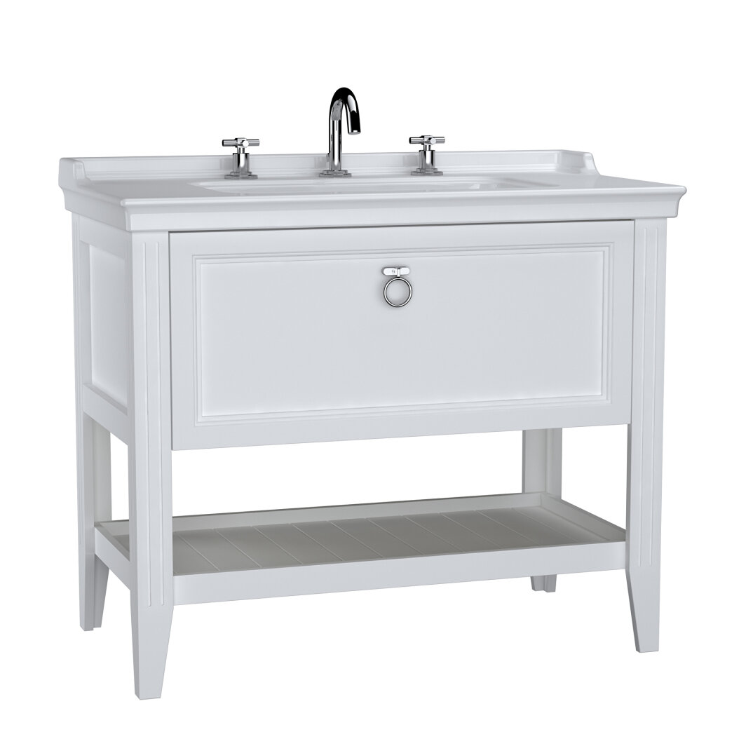 VitrA Valarte Tek Çekmeceli Etajerli Lavabo Dolabı, 100 cm, Mat Beyaz (Lavabo Dahil-Krom Kulplu),62192 - 3