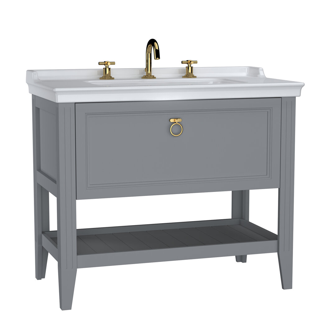VitrA Valarte Tek Çekmeceli Etajerli Lavabo Dolabı, 100 cm, Mat Gri (Lavabo Dahil-Krom Kulplu),62193 - 2