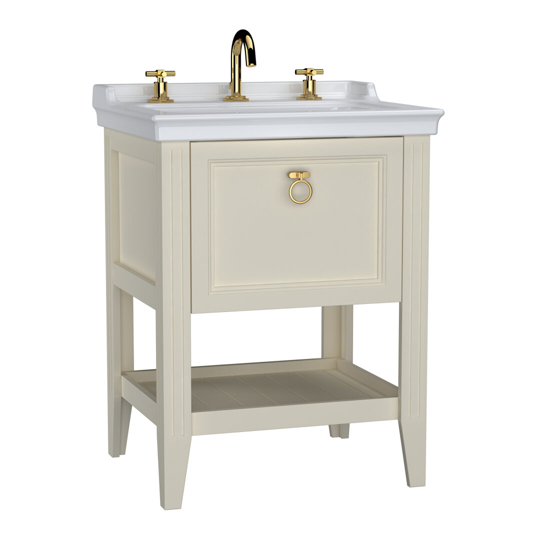 VitrA Valarte Tek Çekmeceli Etajerli Lavabo Dolabı, 65 cm, Mat Fildişi (Lavabo Dahil-Krom Kulplu),62188 - 2