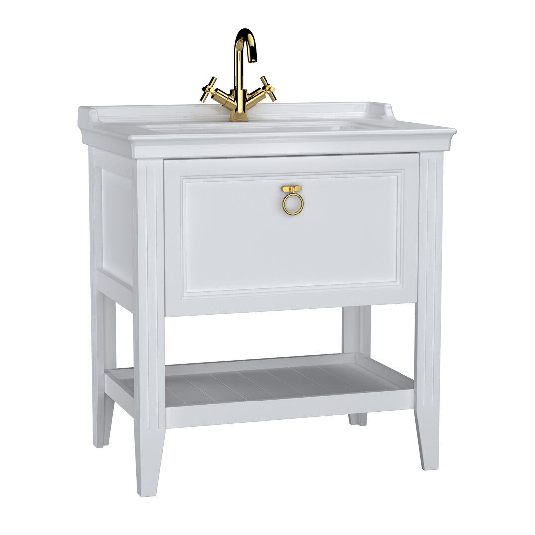 VitrA Valarte Tek Çekmeceli Etajerli Lavabo Dolabı, 80 cm, Mat Beyaz (Lavabo Dahil-Krom Kulplu),62180 - 4