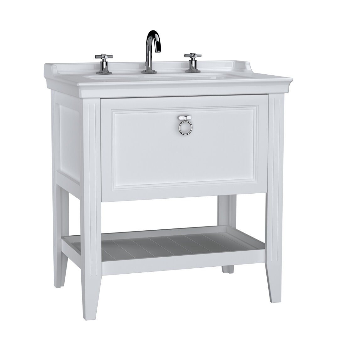 VitrA Valarte Tek Çekmeceli Etajerli Lavabo Dolabı, 80 cm, Mat Beyaz (Lavabo Dahil-Krom Kulplu),62189 - 2