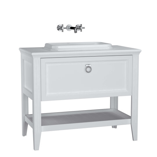 VitrA Valarte Tek Çekmeceli Tezgah Üstü Lavabo Dolabı, 100 cm, Mat Beyaz (Lavabo Dahil-Krom Kulplu),62198