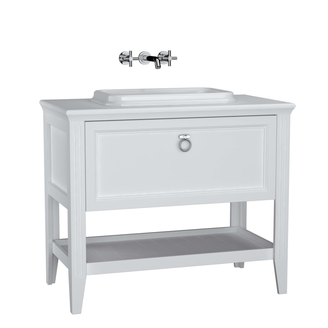 VitrA Valarte Tek Çekmeceli Tezgah Üstü Lavabo Dolabı, 100 cm, Mat Beyaz (Lavabo Dahil-Krom Kulplu),62198 - 1