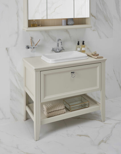 VitrA Valarte Tek Çekmeceli Tezgah Üstü Lavabo Dolabı, 100 cm, Mat Beyaz (Lavabo Dahil-Krom Kulplu),62198 - 3