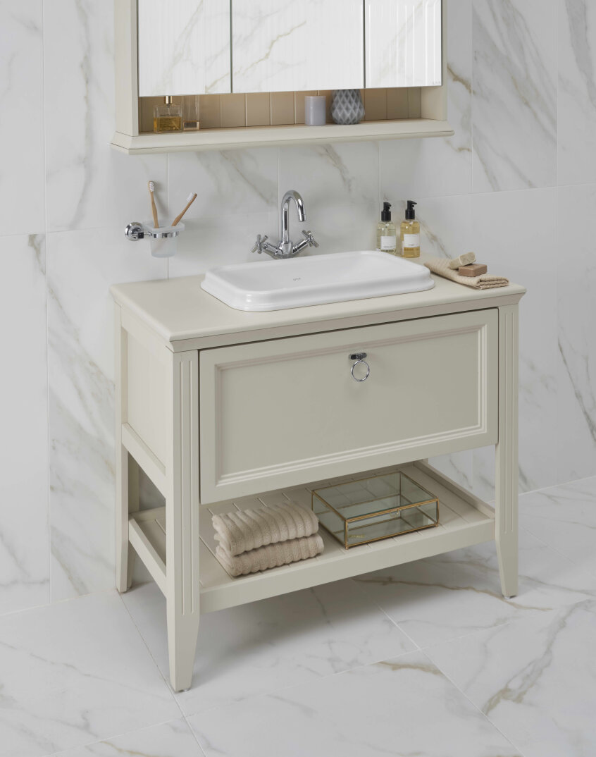 VitrA Valarte Tek Çekmeceli Tezgah Üstü Lavabo Dolabı, 100 cm, Mat Beyaz (Lavabo Dahil-Krom Kulplu),62198 - 3