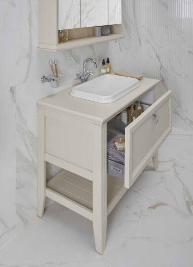 VitrA Valarte Tek Çekmeceli Tezgah Üstü Lavabo Dolabı, 100 cm, Mat Beyaz (Lavabo Dahil-Krom Kulplu),62198 - 4
