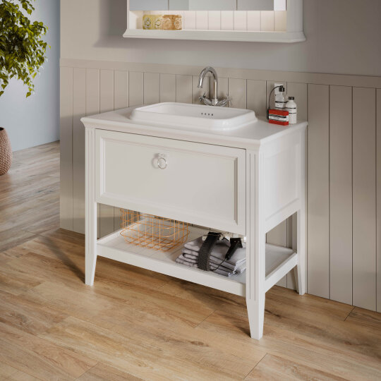 VitrA Valarte Tek Çekmeceli Tezgah Üstü Lavabo Dolabı, 100 cm, Mat Beyaz (Lavabo Dahil-Krom Kulplu),62198 - 5