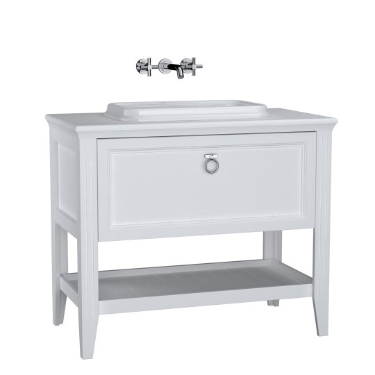 VitrA Valarte Tek Çekmeceli Tezgah Üstü Lavabo Dolabı, 100 cm, Mat Beyaz (Lavabo Dahil-Krom Kulplu),62198 - 6