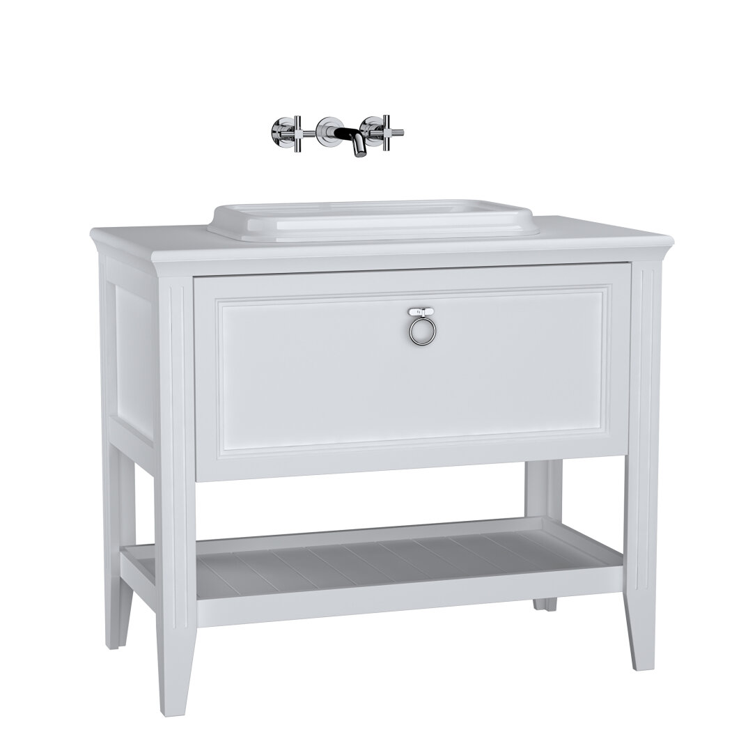 VitrA Valarte Tek Çekmeceli Tezgah Üstü Lavabo Dolabı, 100 cm, Mat Beyaz (Lavabo Dahil-Krom Kulplu),62198 - 6
