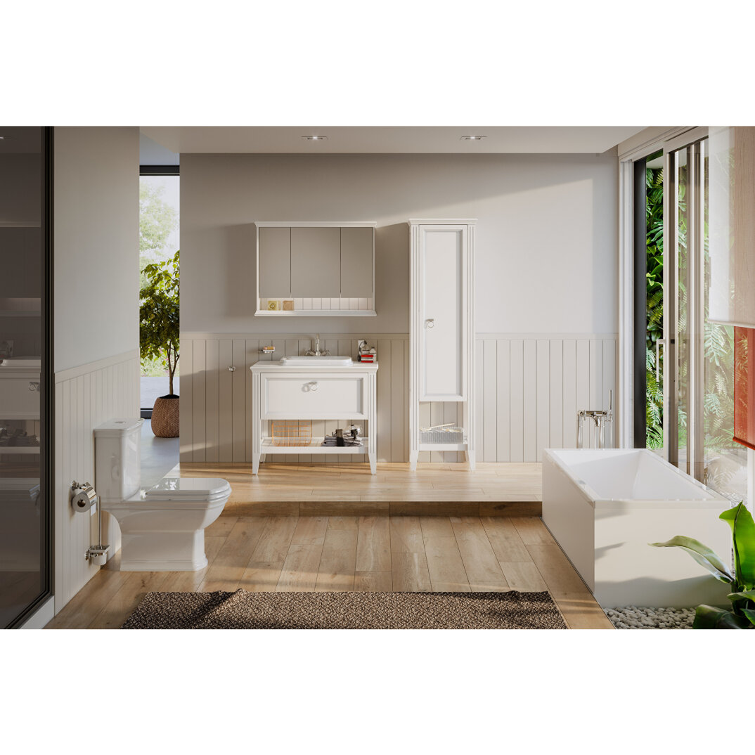 VitrA Valarte Tek Çekmeceli Tezgah Üstü Lavabo Dolabı, 100 cm, Mat Beyaz (Lavabo Dahil-Krom Kulplu),62198 - 7
