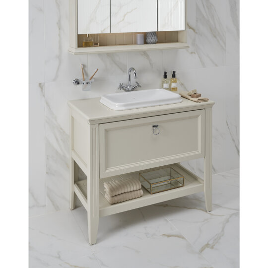 VitrA Valarte Tek Çekmeceli Tezgah Üstü Lavabo Dolabı, 100 cm, Mat Beyaz (Lavabo Dahil-Krom Kulplu),62198 - 8