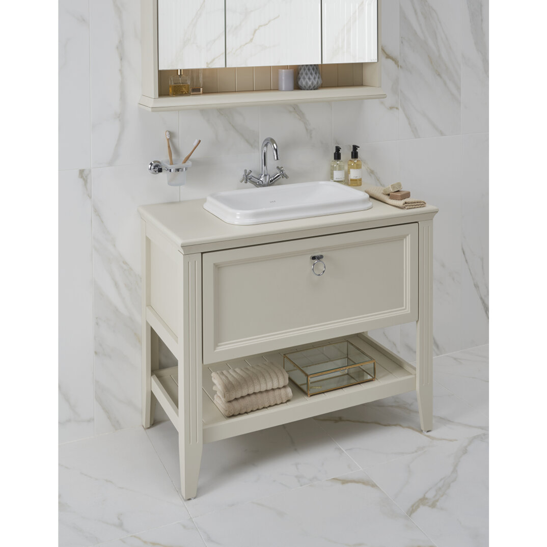 VitrA Valarte Tek Çekmeceli Tezgah Üstü Lavabo Dolabı, 100 cm, Mat Beyaz (Lavabo Dahil-Krom Kulplu),62198 - 8
