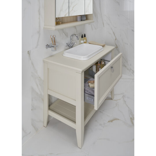VitrA Valarte Tek Çekmeceli Tezgah Üstü Lavabo Dolabı, 100 cm, Mat Beyaz (Lavabo Dahil-Krom Kulplu),62198 - 9