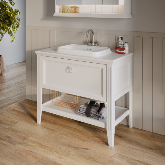 VitrA Valarte Tek Çekmeceli Tezgah Üstü Lavabo Dolabı, 100 cm, Mat Beyaz (Lavabo Dahil-Krom Kulplu),62198 - 10