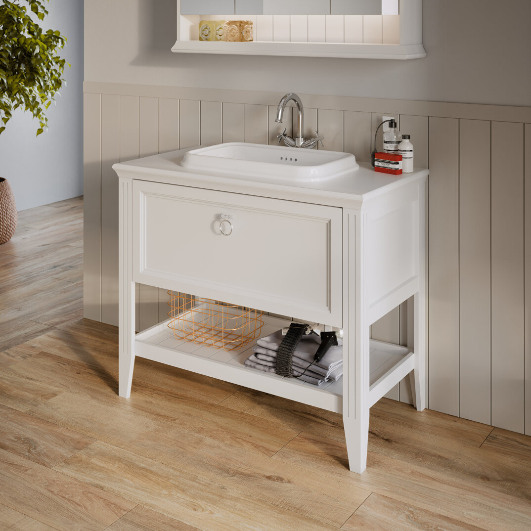 VitrA Valarte Tek Çekmeceli Tezgah Üstü Lavabo Dolabı, 100 cm, Mat Beyaz (Lavabo Dahil-Krom Kulplu),62198 - 10