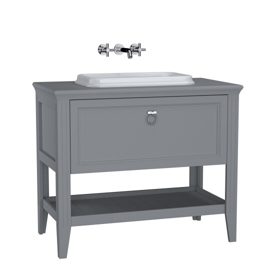 Vitra Valarte Tek Çekmeceli Tezgah Üstü Lavabo Dolabı, 100 cm, Mat Gri (Lavabo Dahil-Krom Kulplu) 62199 - 3