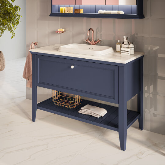 Vitra Valarte Tezgah Üstü Lavabo Dolabı Neo Tek Çekmeceli, 120 Cm, Çelik Mavisi (Mermer Tezgah Ve Lavabo Dahil) 65783 - 7
