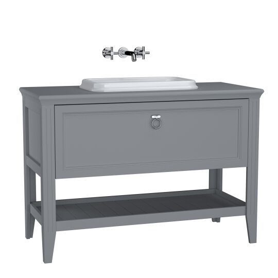 Vitra Valarte Tezgah Üstü Lavabo Dolabı Tek Çekmeceli, 120 Cm, Mat Gri (Lavabo Dahil-Krom Kulplu) 62202 - 3